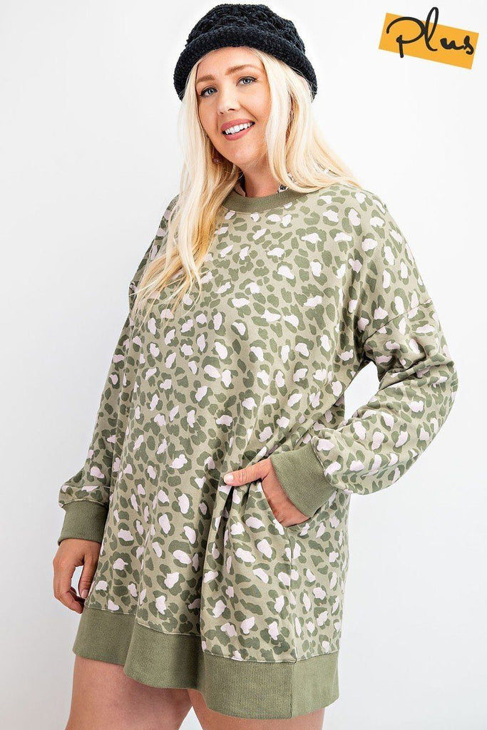 Leopard Printed Terry Knit Dress - Deals Kiosk