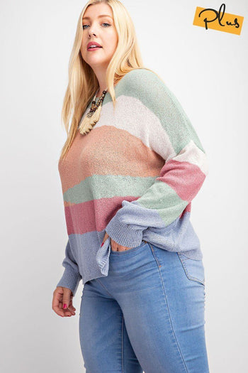 Striped Light Weight Knitted Sweater Top - Deals Kiosk