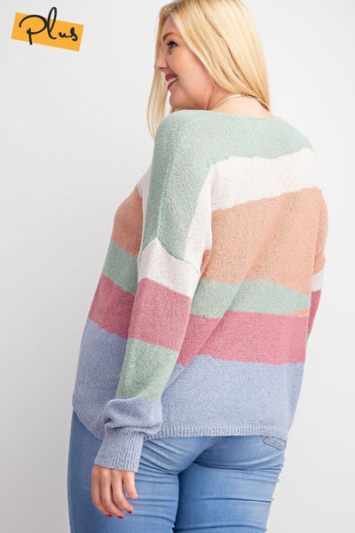 Striped Light Weight Knitted Sweater Top - Deals Kiosk