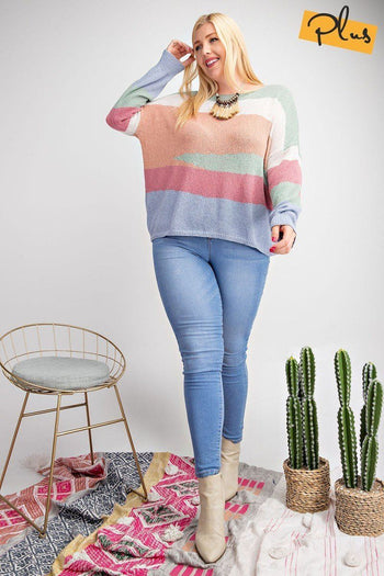 Striped Light Weight Knitted Sweater Top - Deals Kiosk