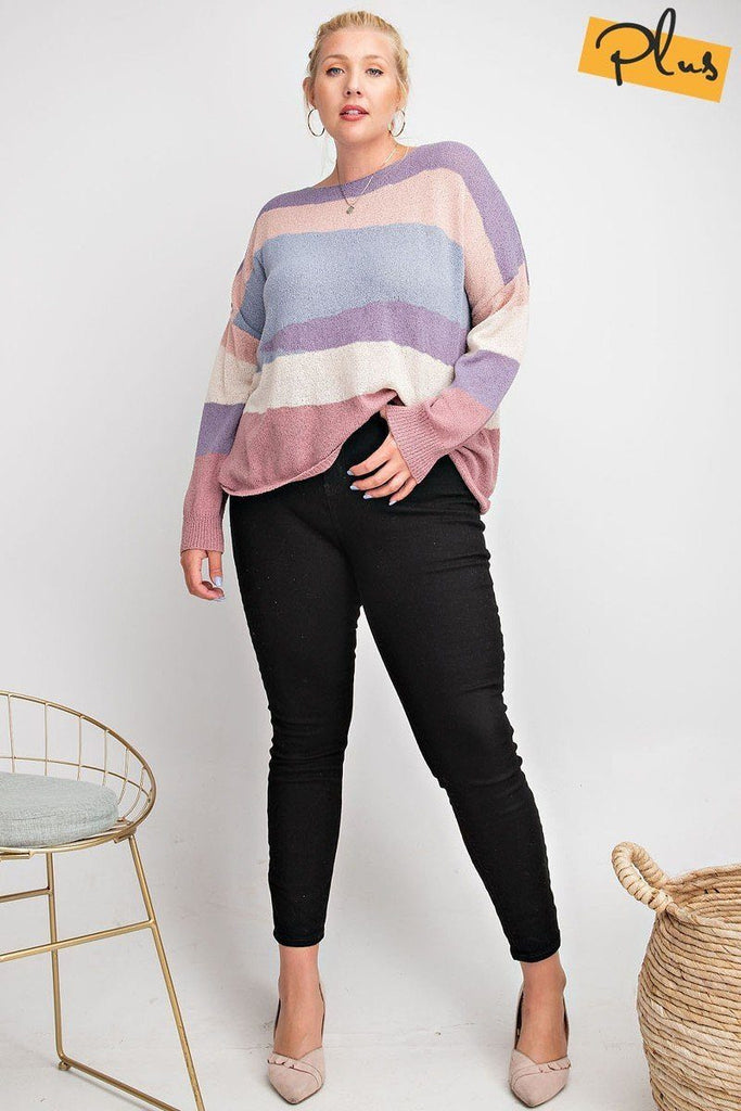 Striped Light Weight Knitted Sweater Top - Deals Kiosk