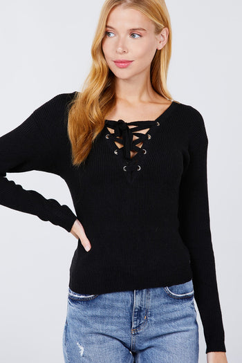 V-neck Eyelet Strap Back Sweater - Deals Kiosk