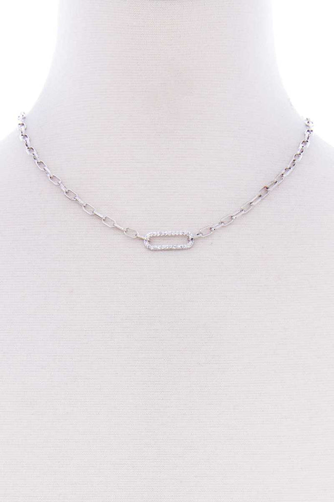Stone Oval Point Metal Chain Necklace - Deals Kiosk