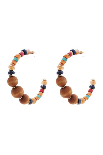 Wood Bead Open Hoop Earring - Deals Kiosk