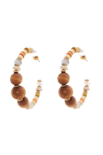 Wood Bead Open Hoop Earring - Deals Kiosk