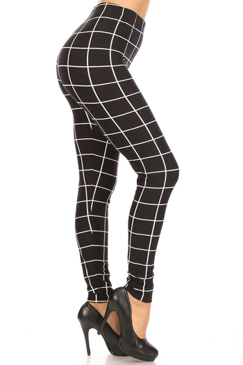 Plaid High Waisted Leggings With Elastic Waist And Skinny Fit - Deals Kiosk