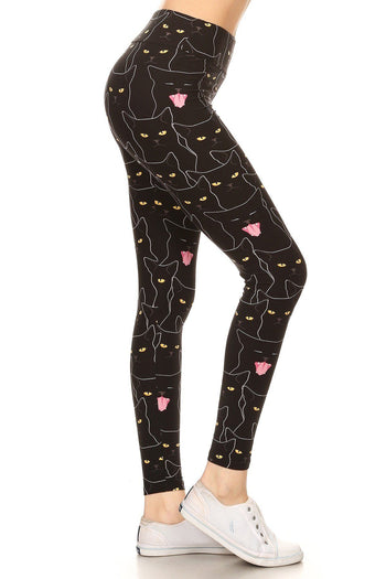 Yoga Style Banded Lined Black Cat Print, Full Length Leggings In A Slim Fitting - Deals Kiosk