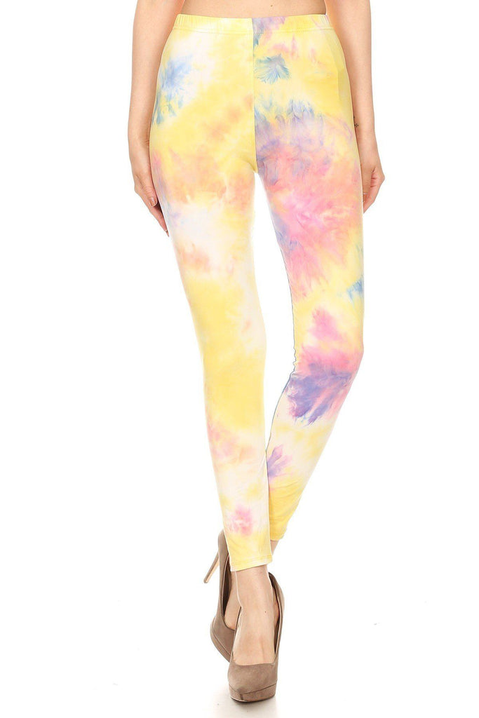 Tie Dye Printed, Full Length, High Waisted Leggings In A Fitted Style With An Elastic Waistband - Deals Kiosk