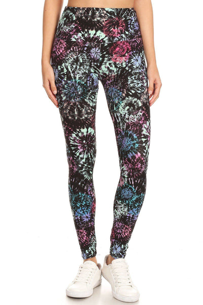 5-inch Long Yoga Style Banded Lined Tie Dye Printed Knit Legging With High Waist. - Deals Kiosk