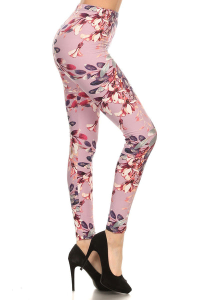 Floral Printed High Waisted Knit Leggings In Skinny Fit With Elastic Waistband - Deals Kiosk