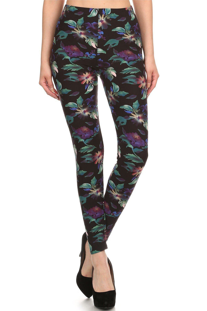 Floral Print, Full Length Leggings In A Slim Fitting Style With A Banded High Waist - Deals Kiosk