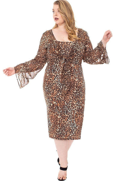 Leopard Print Cardigan & Dress Plus Size Set - Deals Kiosk