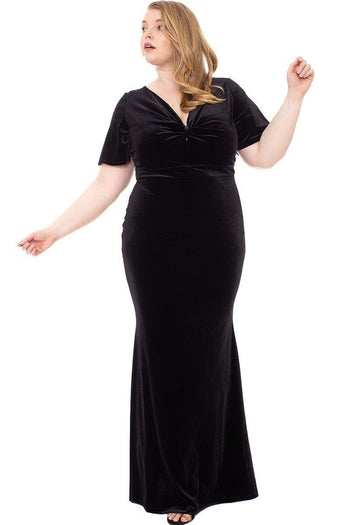 Stretch Velvet Bow Front Deep V-neck Dress - Deals Kiosk