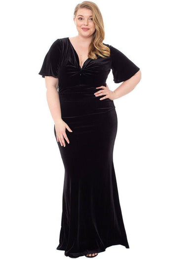 Stretch Velvet Bow Front Deep V-neck Dress - Deals Kiosk