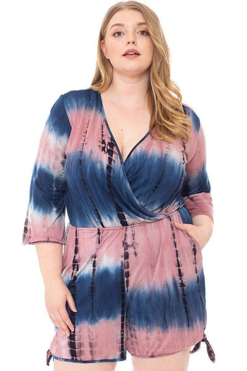 Tie Dye Wrap Plussize Romper - Deals Kiosk