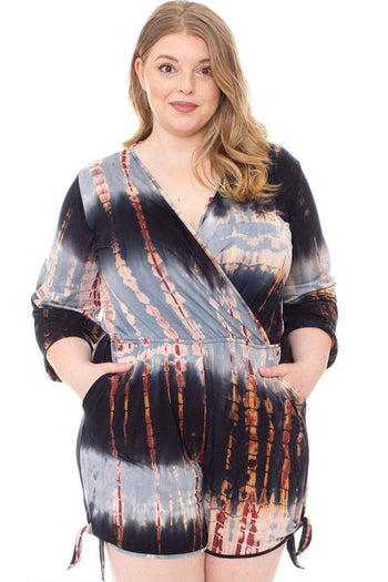 Tie Dye Wrap Plussize Romper - Deals Kiosk