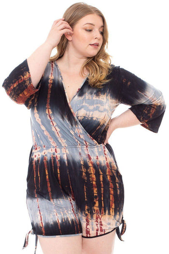 Tie Dye Wrap Plussize Romper - Deals Kiosk