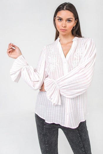 A Floral Eyelet And Solid Mixed Top - Deals Kiosk
