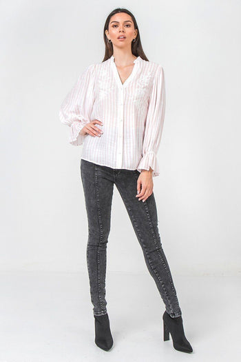 A Floral Eyelet And Solid Mixed Top - Deals Kiosk