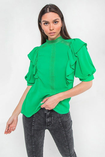 Ruffle Over Shoulder Woven Top - Deals Kiosk