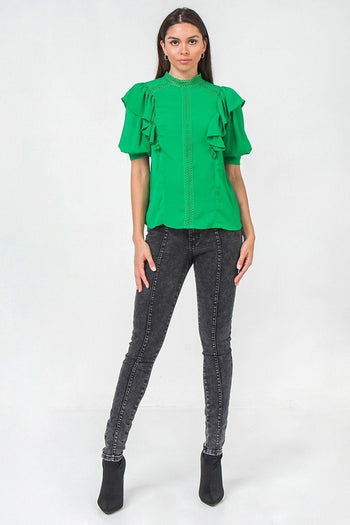 Ruffle Over Shoulder Woven Top - Deals Kiosk