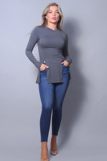 Sleek & Chic Fall Long Sleeve Slitted Top - Deals Kiosk