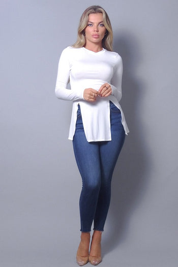 Sleek & Chic Fall Long Sleeve Slitted Top - Deals Kiosk