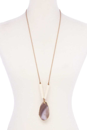 Natural Stone Pendant Suede Necklace - Deals Kiosk