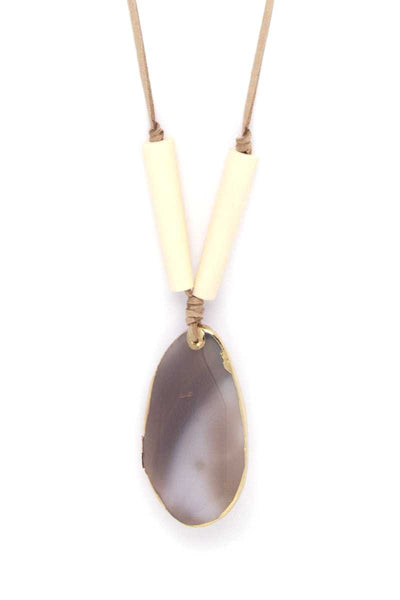 Natural Stone Pendant Suede Necklace - Deals Kiosk