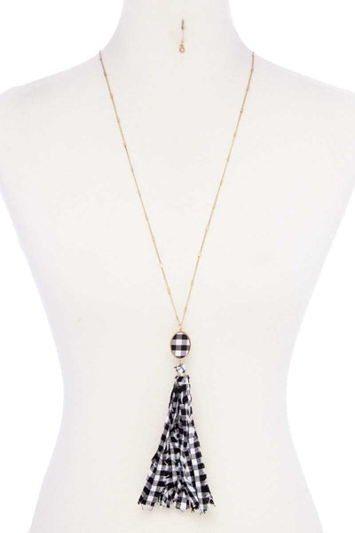 Checkered Pattern Fabric Tassel Necklace - Deals Kiosk