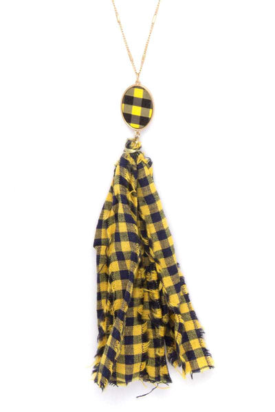 Checkered Pattern Fabric Tassel Necklace - Deals Kiosk