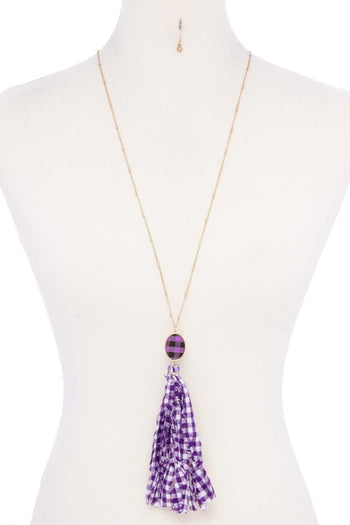 Checkered Pattern Fabric Tassel Necklace - Deals Kiosk