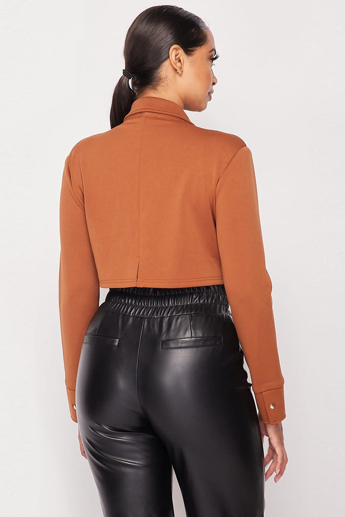 Deep-v Cropped Power Shoulder Blazer Bodysuit - Deals Kiosk