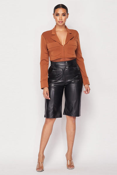 Deep-v Cropped Power Shoulder Blazer Bodysuit - Deals Kiosk