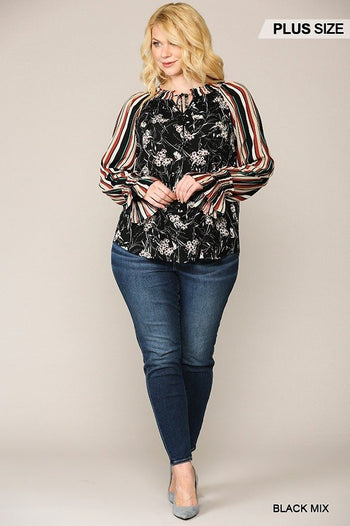 Print Mixed Peasant Smocked Top - Deals Kiosk