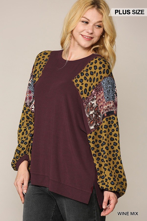 Animal And Paisley Print Mixed Tunic Top With Side Slit - Deals Kiosk