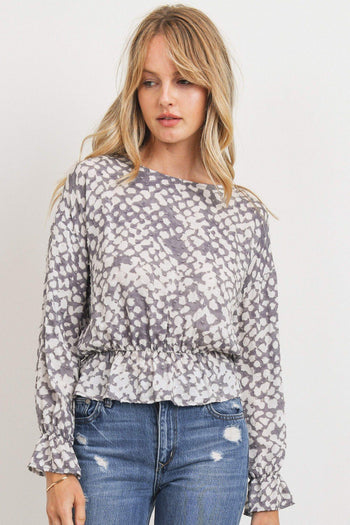Ruffled Waist Drop Shoulder Long Sleeve Top - Deals Kiosk