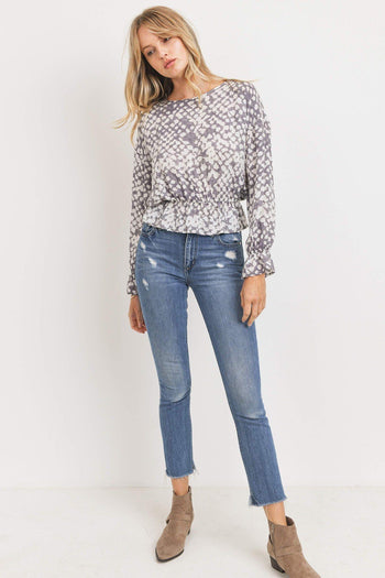 Ruffled Waist Drop Shoulder Long Sleeve Top - Deals Kiosk