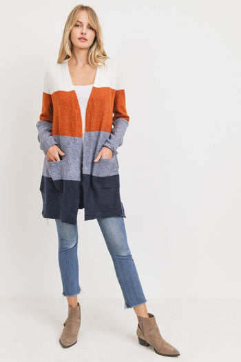 Striped Print Open Front Cardigan - Deals Kiosk