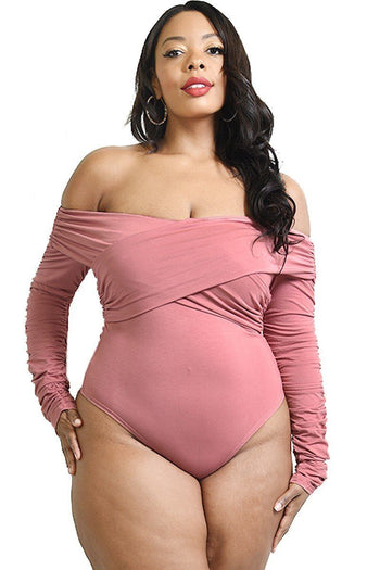 Plus Solid Cross Wrapped Long Sleeve Bodysuit - Deals Kiosk