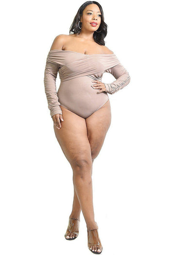 Plus Solid Cross Wrapped Long Sleeve Bodysuit - Deals Kiosk