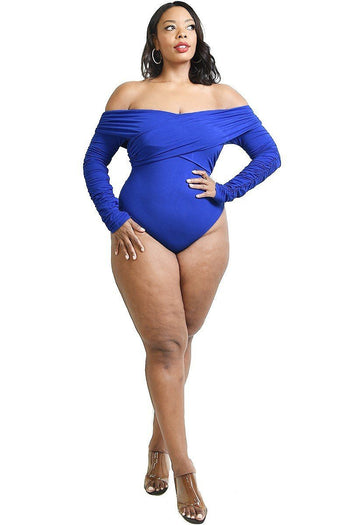 Plus Solid Cross Wrapped Long Sleeve Bodysuit - Deals Kiosk
