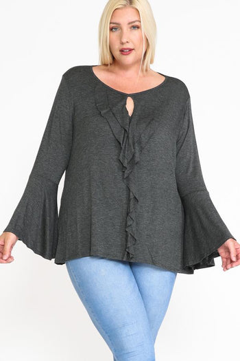 Long Bell Sleeve Ruffle Keyhole - Deals Kiosk