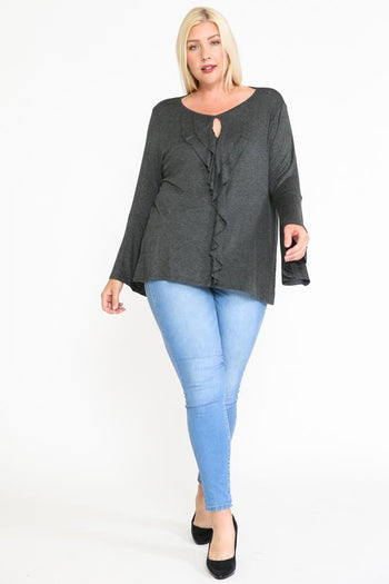 Long Bell Sleeve Ruffle Keyhole - Deals Kiosk