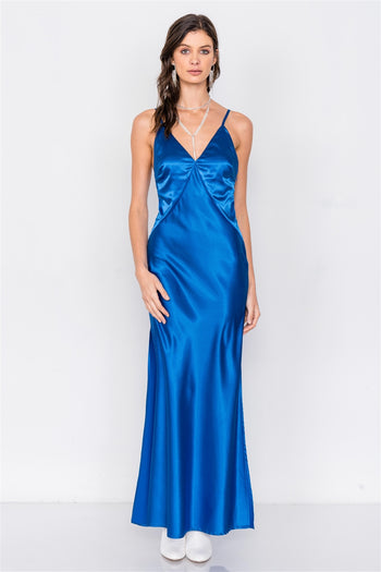 Satin Elegant Double Slit Sleeveless Maxi Dress - Deals Kiosk