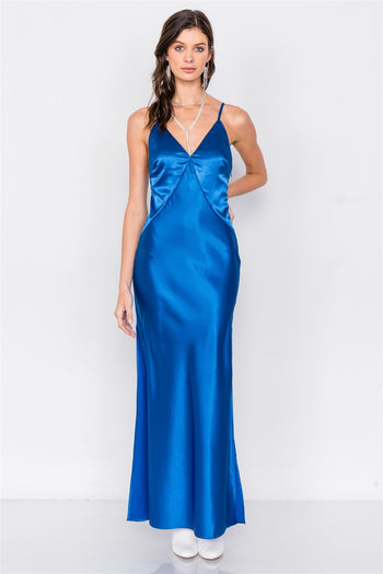 Satin Elegant Double Slit Sleeveless Maxi Dress - Deals Kiosk
