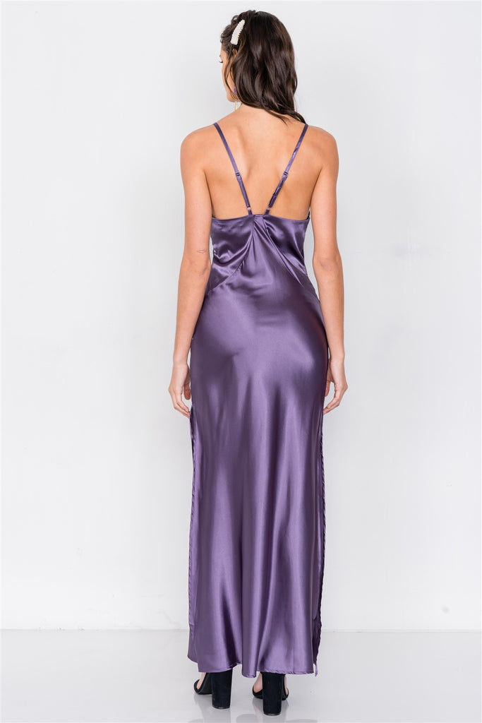 Satin Elegant Double Slit Sleeveless Maxi Dress - Deals Kiosk