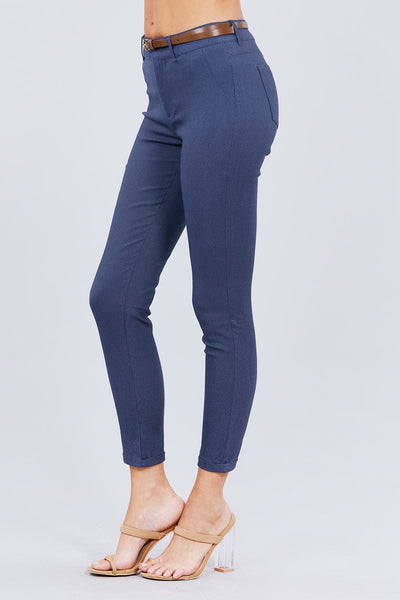 Belted Textured Long Pants - Deals Kiosk