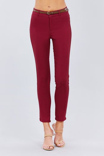 Belted Textured Long Pants - Deals Kiosk