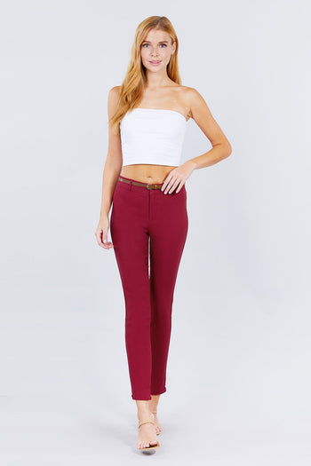 Belted Textured Long Pants - Deals Kiosk